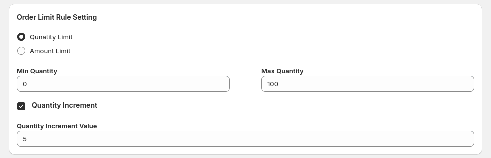 Order Limit Configuration