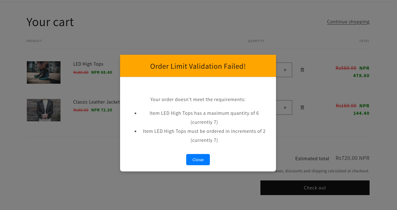 Order Limit on Storefront