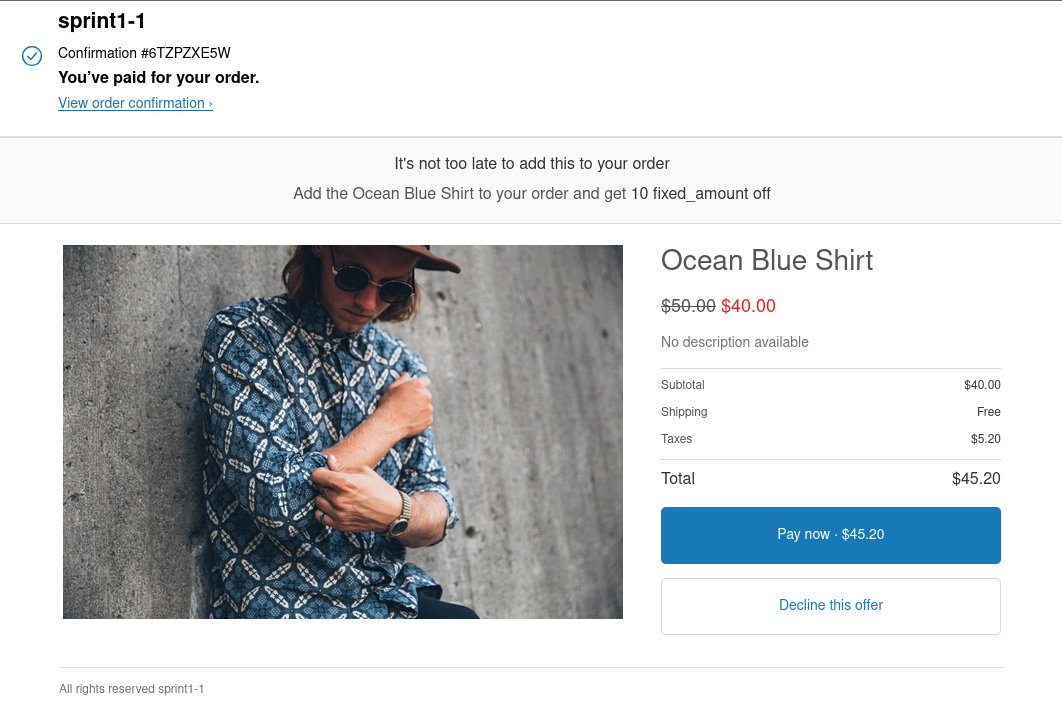 Post Purchase Offer on Storefront